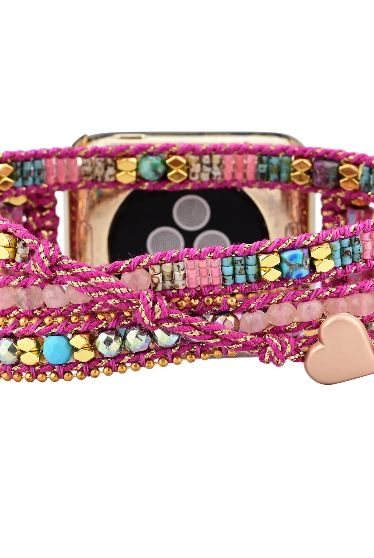 3-Layer Rose Quartz Crystal Watch Band - detail view