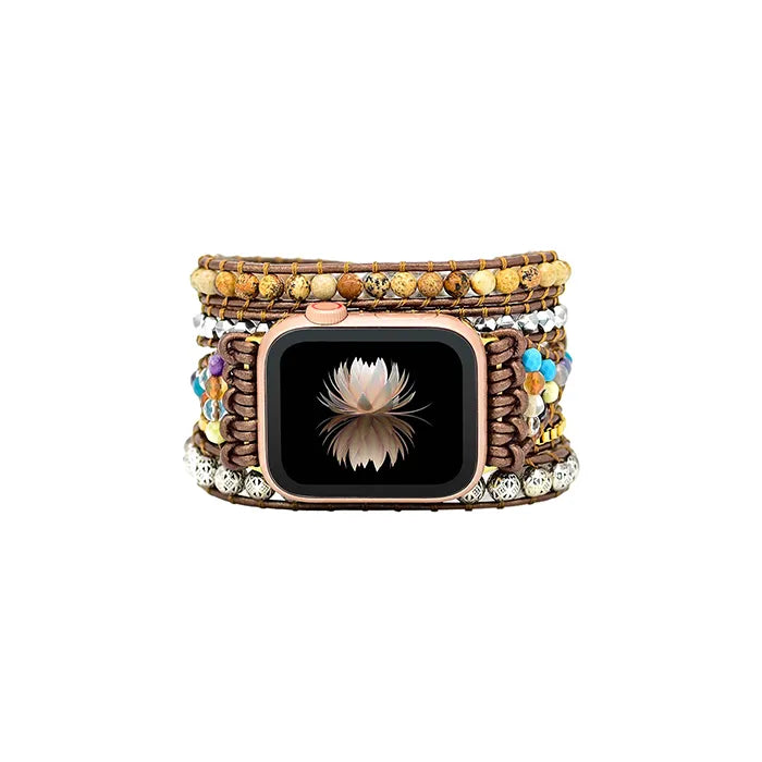 tiger’s eye watch band - boho smartwatch strap - beaded apple watch band - handmade watch strap - natural energy watch band - adjustable beaded watch band - apple watch fashion accessories - gemstone smartwatch band - boho-chic watch band - handcrafted smartwatch band