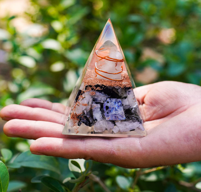 New Inspirational Orgonite Pyramid for Success | Rainbow Moonstone Orgone Pyramid for Anti-stress - Calmness – Growth – Strength – Healing Crystal Gemstone Pyramid - view 2 of 4