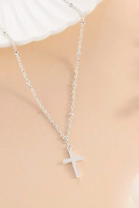 Cross Necklace Women's - 14K Gold Plated/Sterling silver Chain - close-up