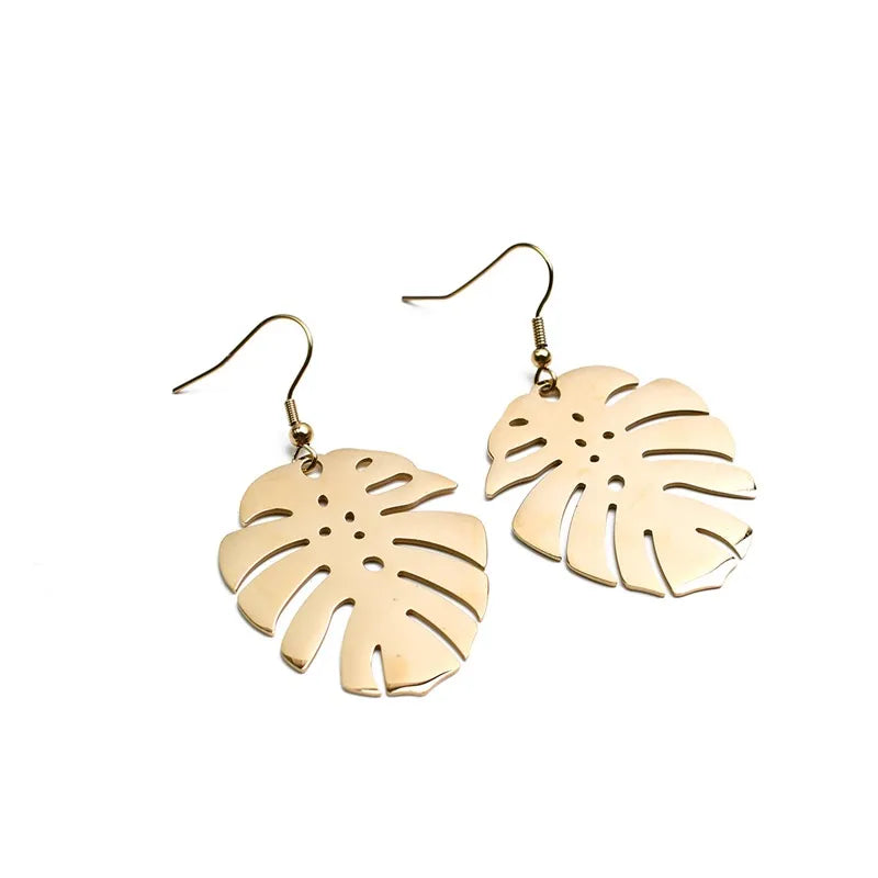 gold dangle earrings - handmade leaf earrings - botanical jewelry - gold plated earrings - lightweight earrings - boho jewelry for women - hypoallergenic earrings - elegant fashion earrings - gold earrings for sensitive ears - unique statement jewelry