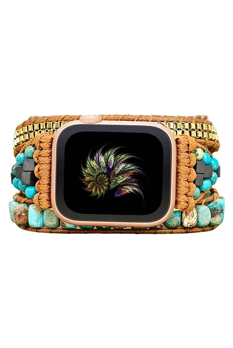 Turquoise Boho Beaded Apple Watch Band - Handmade Gemstone Bracelet