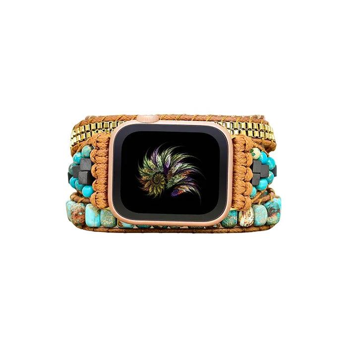 turquoise watch band - boho beaded apple watch strap - handmade gemstone bracelet - bohemian apple watch band - natural energy crystal watch strap - apple watch accessory - handmade watch band - beaded smartwatch strap - unique apple watch band - gemstone watch band