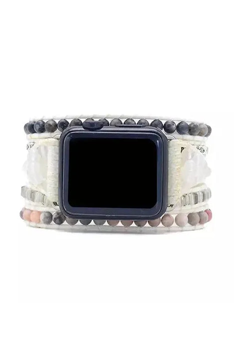 White Labradorite Apple Watch Strap - Handmade Boho Beaded Smartwatch