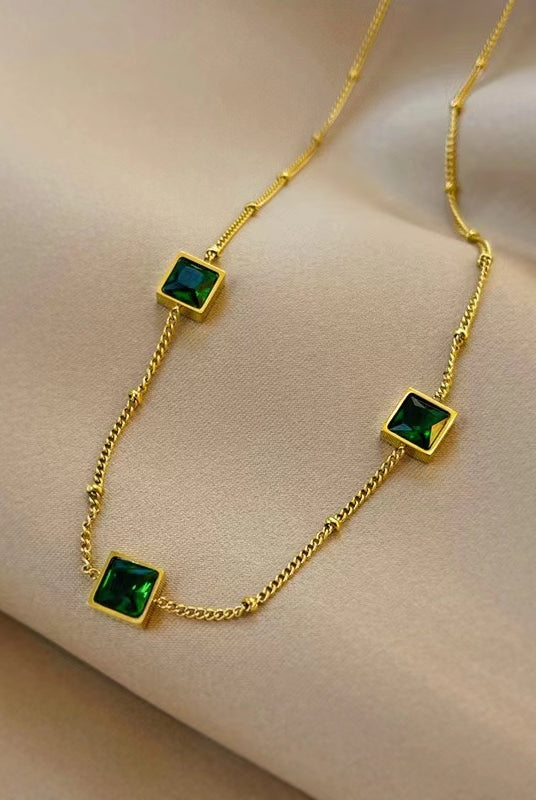Green Emerald Necklace Pendant - Minimalist Necklace - May Birthstone - close-up