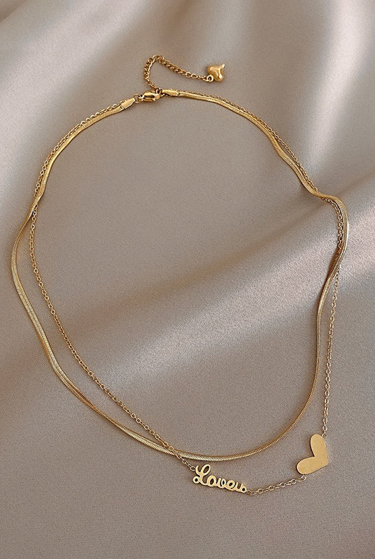 Simple and Sweet Plated Gold Heart-shaped Necklace - Double-layer - close-up