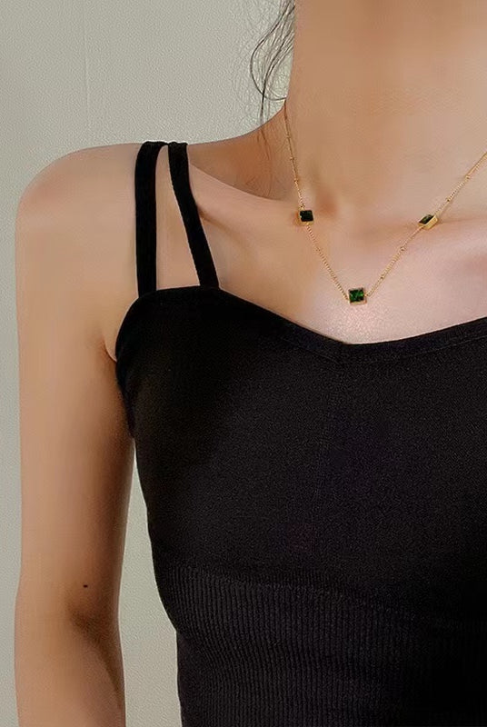 Green Emerald Necklace Pendant - Minimalist Necklace - May Birthstone - angle view