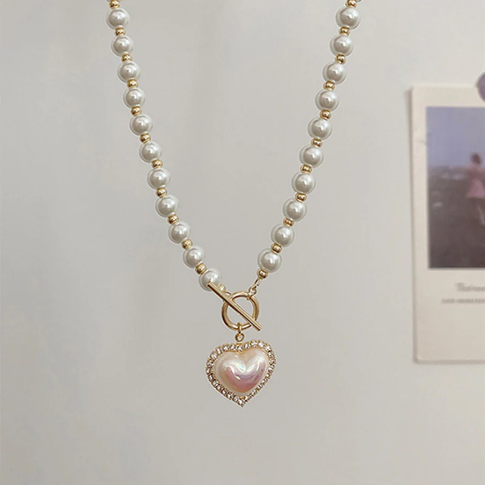 Pearl Heart Necklace | Women's Pearl Heart Necklace | Velany Store