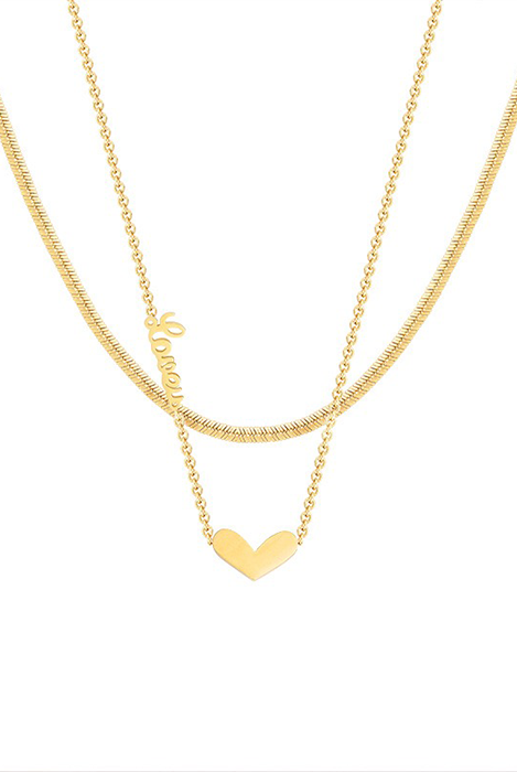 Simple and Sweet Plated Gold Heart-shaped Necklace - Double-layer