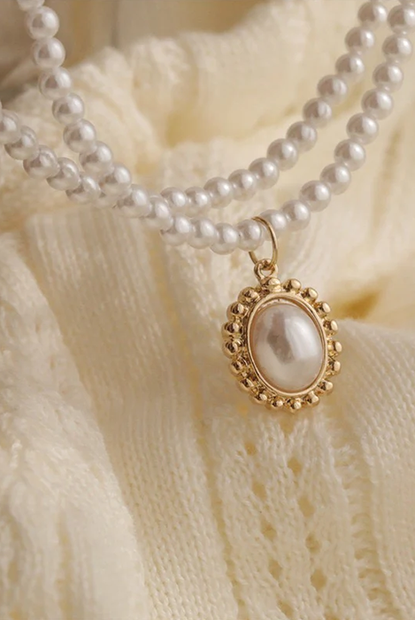 Vintage Double Layer Pearl Necklace - Golden Necklace - 18k Gold Plated