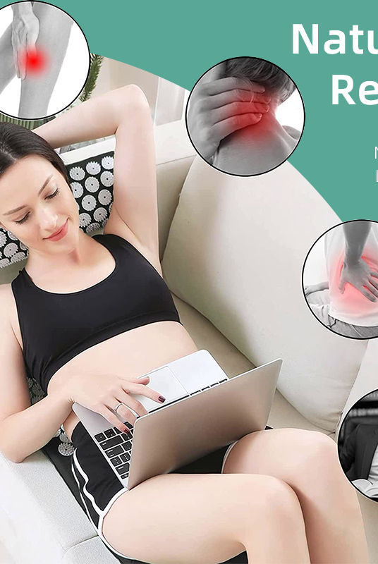 Acupressure Mat and Pillow Set with Bag -For Back Pain Relief & Neck - side view