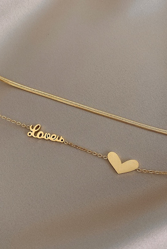 Simple and Sweet Plated Gold Heart-shaped Necklace - Double-layer - angle view