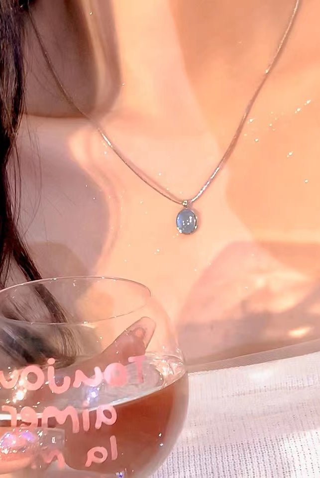 Natural Aquamarine Pendant - Natural Sky Blue Topaz Pendant - Gold Sky - side view