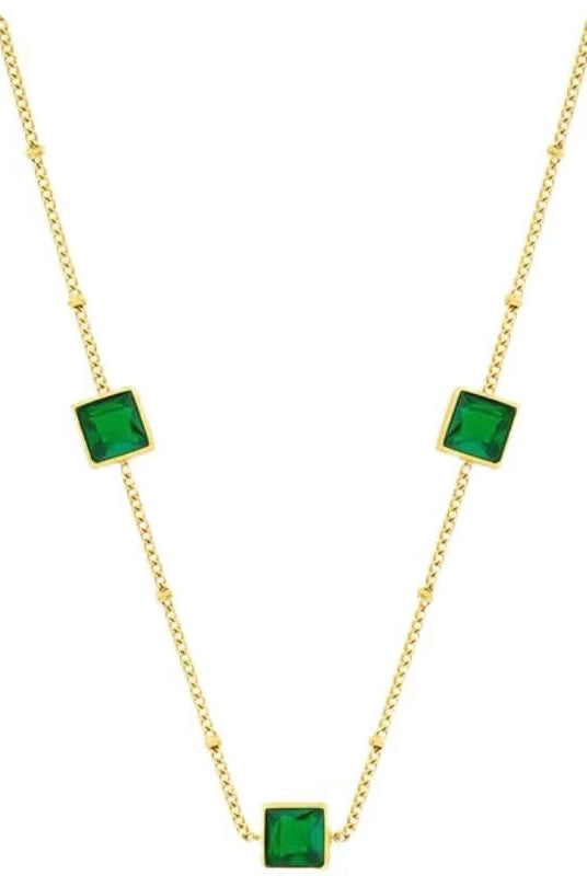 Green Emerald Necklace Pendant - Minimalist Necklace - May Birthstone - detail view