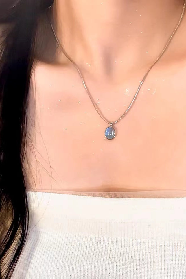 Natural Aquamarine Pendant - Natural Sky Blue Topaz Pendant - Gold Sky - angle view
