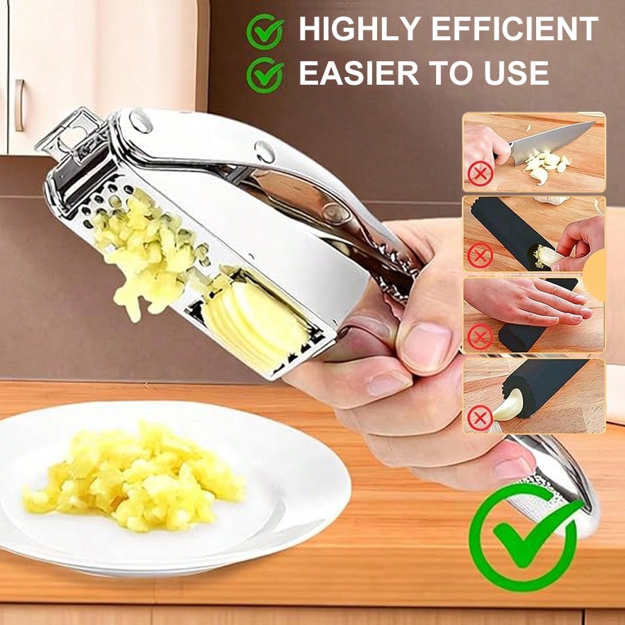 Garlic Press and Slicer 2 in 1, Rust Proof & Dishwasher Safe Professional Garlic Mincer Tool, Effortlessly Crush and Mince Garlic with this Ergonomic Handle-Garlic Slicer & Brush ANCQMI(Silver) - view 2 of 7