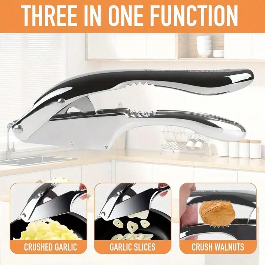 Garlic Press and Slicer 2 in 1, Rust Proof & Dishwasher Safe Professional Garlic Mincer Tool, Effortlessly Crush and Mince Garlic with this Ergonomic Handle-Garlic Slicer & Brush ANCQMI(Silver) - view 4 of 7