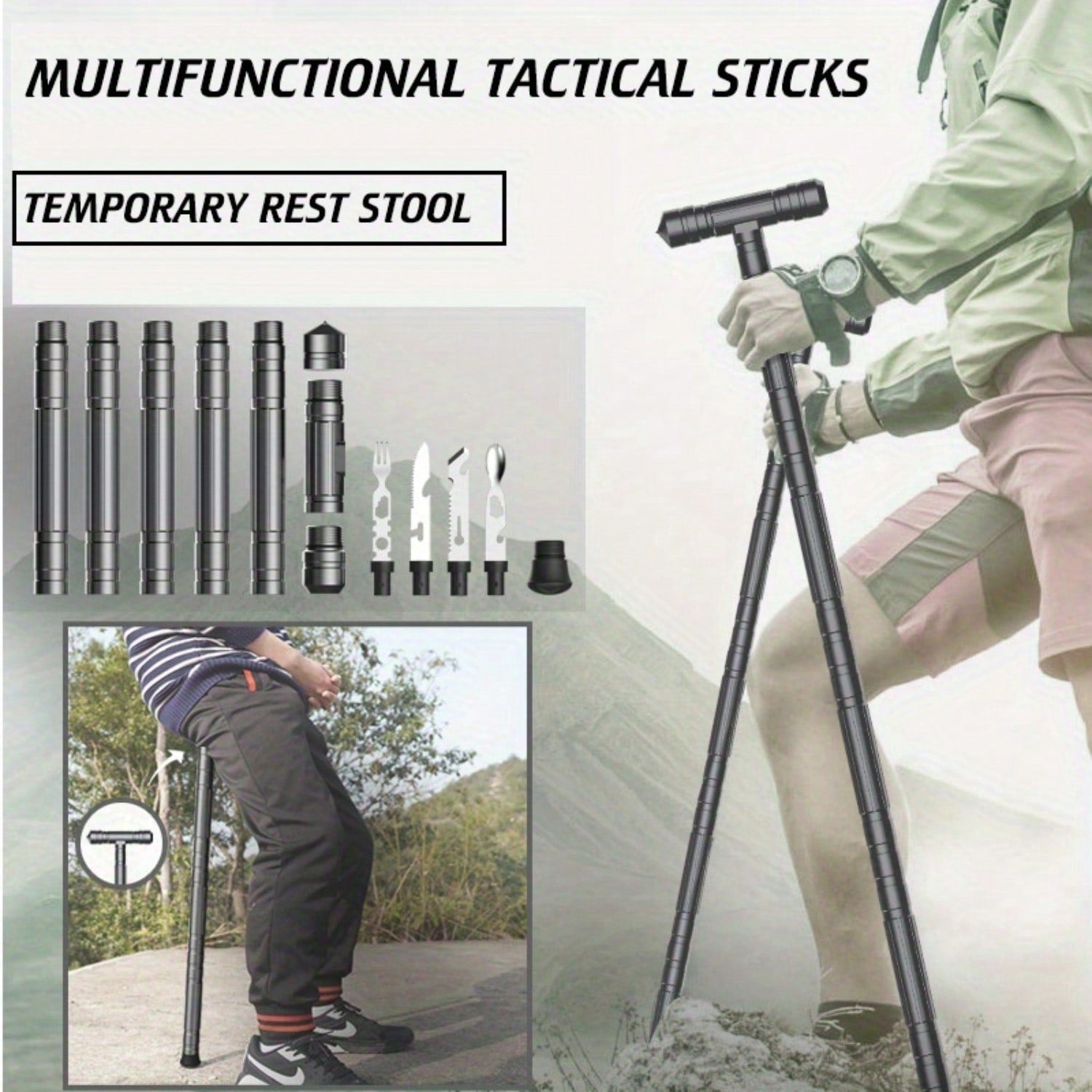 Adjustable Telescopic Hiking Trekking Pole Durable Aluminum Alloy Walking Stick For Outdoor Camping Climbing And Holiday Gift - view 2 of 8