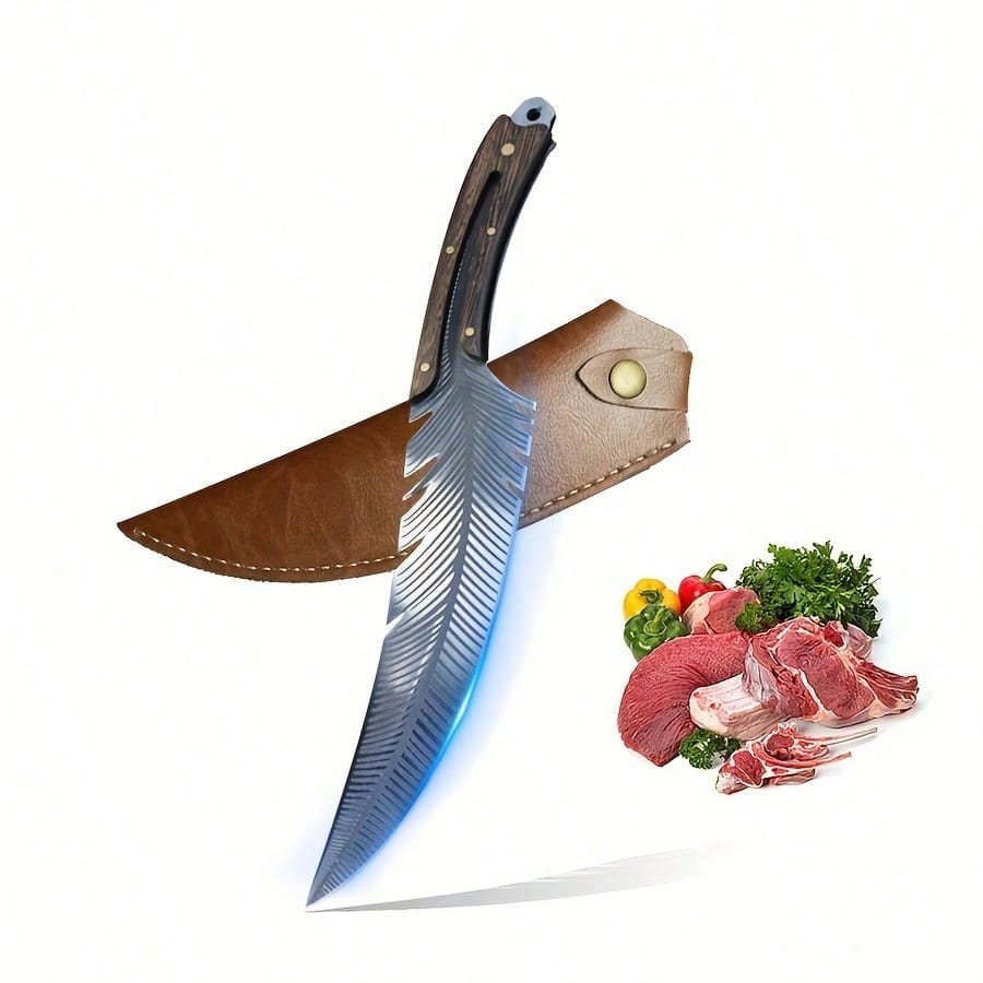 Feather Knife Hand Forged Viking Knife High Carbon Steel Butcher Knife Boning Knife For Meat Cutting Japanese Chef Knives Cooking Knife With Sheath For Kitchen Camping Gift For Dad - view 1 of 6