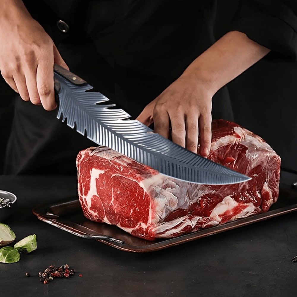Feather Knife Hand Forged Viking Knife High Carbon Steel Butcher Knife Boning Knife For Meat Cutting Japanese Chef Knives Cooking Knife With Sheath For Kitchen Camping Gift For Dad - view 5 of 6