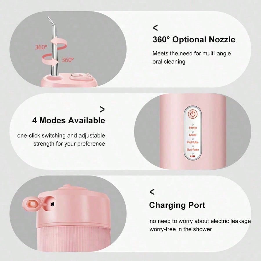 Cordless Water Flosser - Teeth Cleaner -3 Modes Teeth Cleaner With 4 Jets-Rechargeable Dental Pick-Oral Irrigator For Travel -Braces Flosser (Pink)The Perfect Gift for Mom and Your Girlfriend — A Mother's Day Gift - view 3 of 8