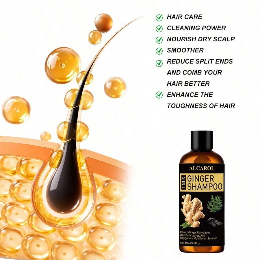Ginger Hair Care Shampoo with Platycladus Orientalis & Polygonum Multiflorum, Natural Hair Growth Shampoo, Reduce Split Ends, Strengthen Hair, Gentle Cleansing Shampoo, 100ml/3.38fl.oz The Perfect Gift for Mom and Your Girlfriend — A Mother's Day Gift - view 4 of 6