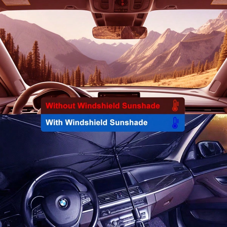 Lamicall Car Windshield Sunshade Umbrella - Foldable Car Windshield Sun Shade Cover, 5 Layers UV Block Coating, 52"x31" Front Window Heat Insulation Protection, for Auto Sedan, SUV Windshield - view 9 of 10