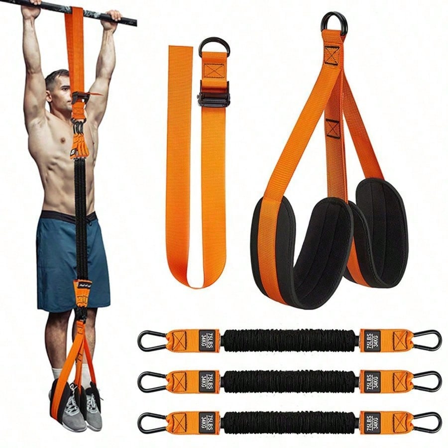 5 Pcs Heavy-Duty Latex Pull-Up Assist Band Set, Adjustable Resistance Bands With Knee And Foot Support, 225lbs Weight Capacity For Strength Training - For Fitness Enthusiasts & Athletes - Ideal For Home & Gym Workouts - view 7 of 7