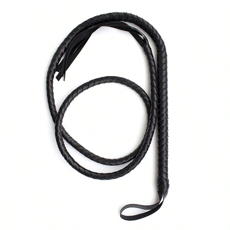 Black 6.2 Foot Long Whip Indiana Leather Equestrian Bull Braid Handle Halloween Costume Accessories, one-size - view 2 of 6