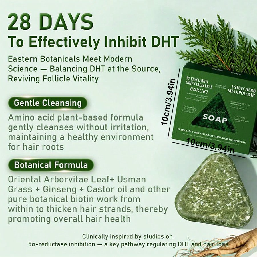 Anti Hair Loss Shampoo Bar DHT Blocker With Polygonum Ginseng Tea Tree Extracts Strengthens Roots Reduces Hair Fall For Thinning Hair Sulfate-Free Herbal Hair Growth Soap 120g*3 Pack For Men Women Hair Care - view 6 of 7