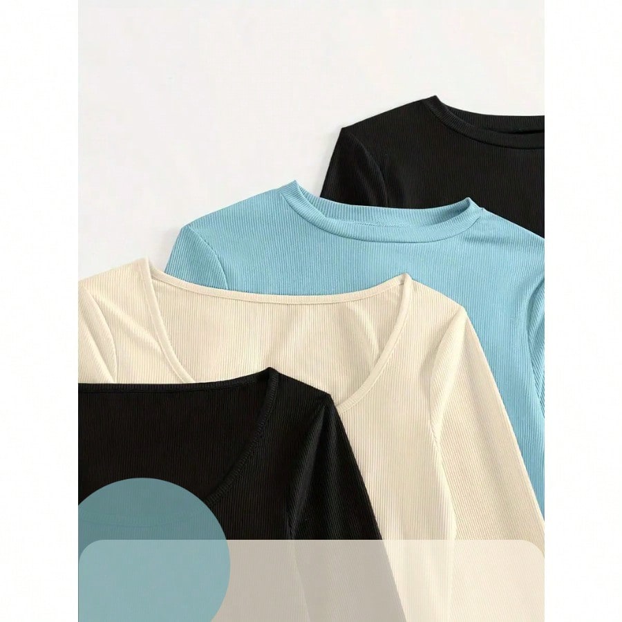 Casual Long Sleeve Slim Bodysuit, Women's Clothing 4 PACKS Blue+White+black, XL - view 5 of 9