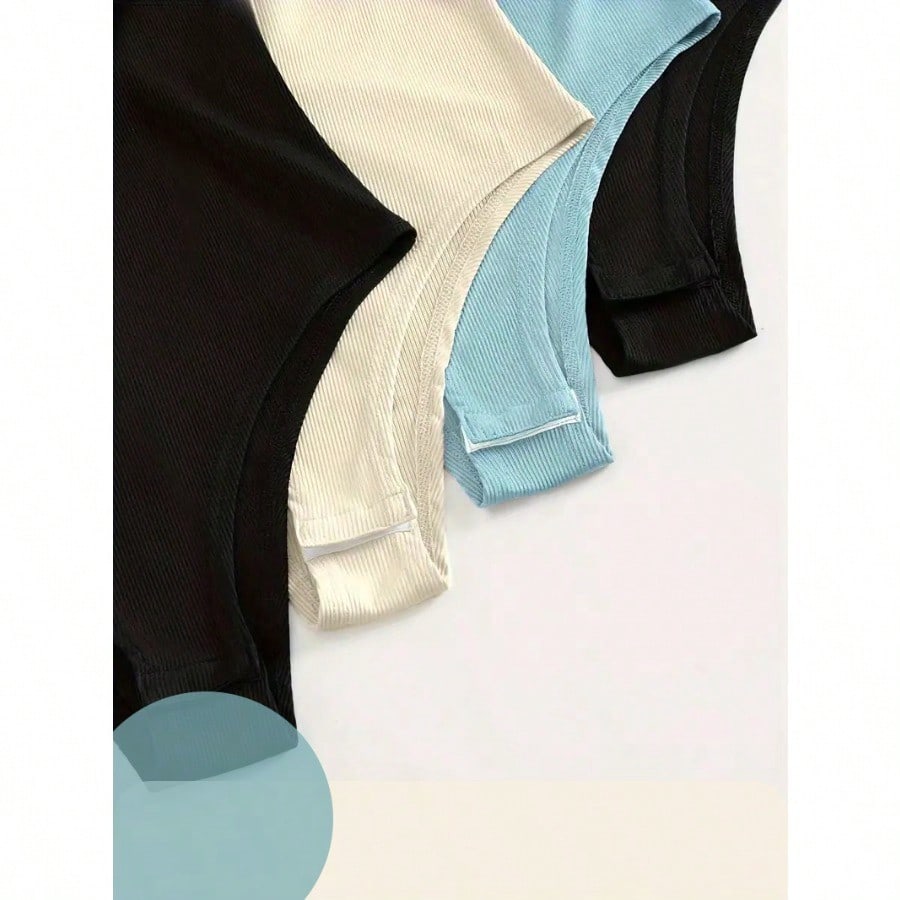 Casual Long Sleeve Slim Bodysuit, Women's Clothing 4 PACKS Blue+White+black, XL - view 7 of 9