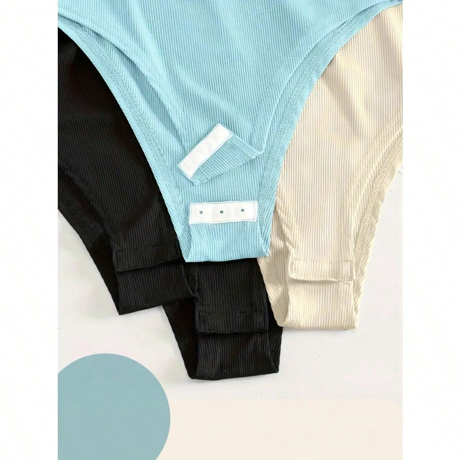 Casual Long Sleeve Slim Bodysuit, Women's Clothing 4 PACKS Blue+White+black, XL - view 8 of 9