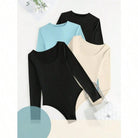 Casual Long Sleeve Slim Bodysuit, Women's Clothing 4 PACKS Blue+White+black, XL - view 1 of 9