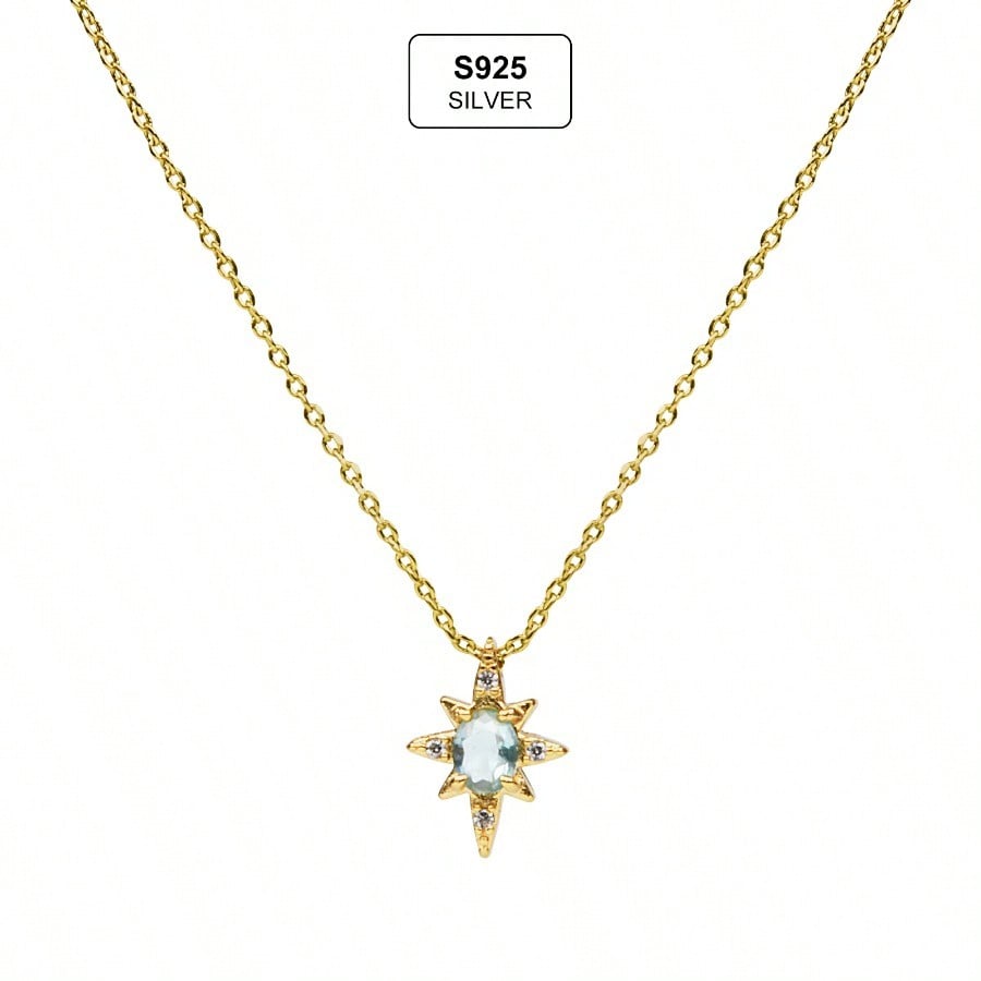 Star Pendant Necklace For Women, Dainty Blue CZ Star Choker, Minimalist Silver Chain Necklace, Cute Aesthetic Jewelry For Daily Wear & Gift The Perfect Gift for Mom and Your Girlfriend — A Mother's Day Gift - view 1 of 14