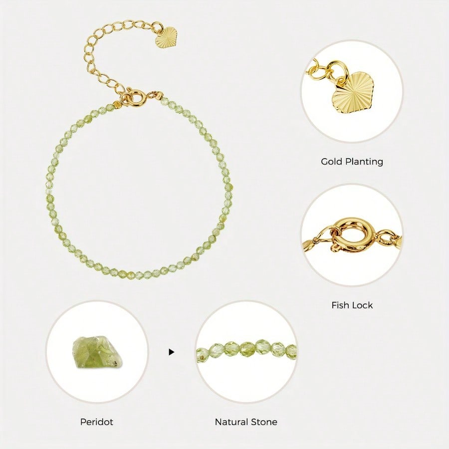 Elegant Dainty Green Natural Stone Beaded Anklet For Women, Minimalist Gold Plated Adjustable Foot Chain Summer Beach Jewelry The Perfect Gift for Mom and Your Girlfriend — A Mother's Day Gift - view 3 of 7