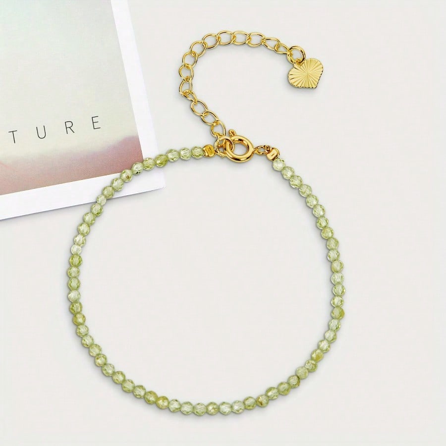 Elegant Dainty Green Natural Stone Beaded Anklet For Women, Minimalist Gold Plated Adjustable Foot Chain Summer Beach Jewelry The Perfect Gift for Mom and Your Girlfriend — A Mother's Day Gift - view 6 of 7