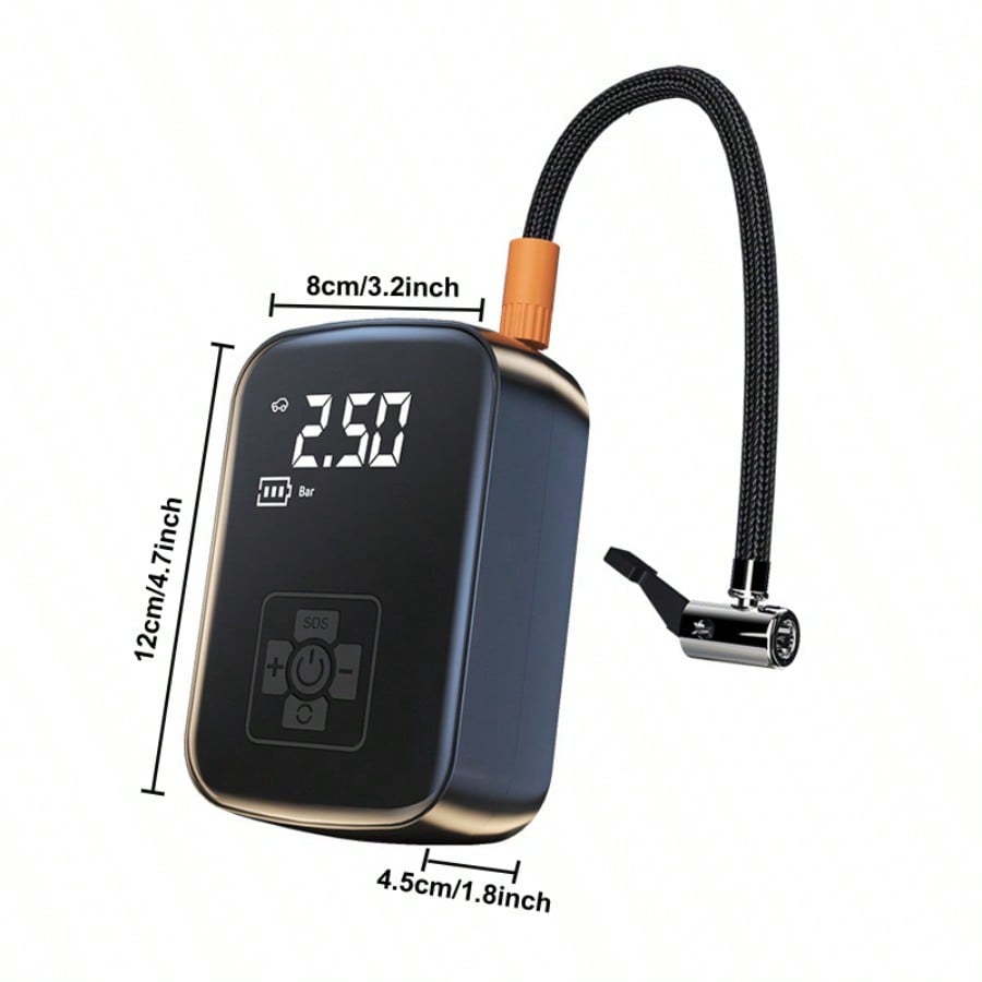 Portable Car Tire Inflator, Wireless Air Pump with Digital Display, Auto Stop Inflation, Emergency SOS Light, 12V DC/Rechargeable for Car, Motorcycle, Bike, Balls - view 6 of 7
