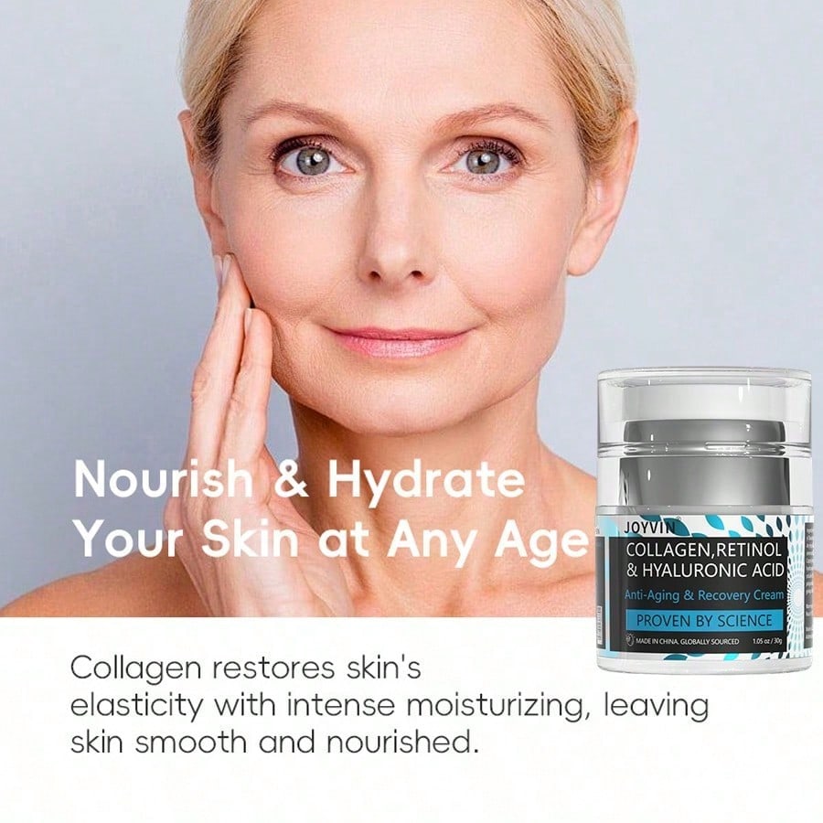 JOYVIN Collagen Retinol Hyaluronic Acid Anti-Aging Face Cream, 24H Moisturizing Wrinkle Reduction Cream for Mature Skin, Day & Night Anti-Wrinkle Moisturizer with Avocado Jojoba Oil, Fades Fine Lines Brightens Skin Tone 1.05oz/30g - view 3 of 9