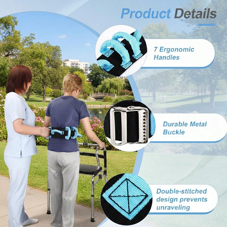 Gait Belt Transfer Belts with Handles for Lifting Seniors, Safety Gate Belt with Metal Buckle Nursing Safety Patient Assist for Elderly, Disabled, Physical Therapy, Caregivers（Blue） - view 3 of 6