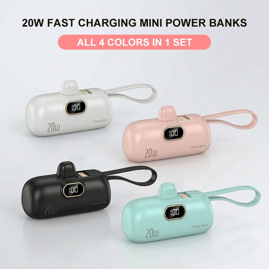 Portable Power Bank (5000mAh) — Supports PD Fast Charging, Compact Direct-Plug Design, with LED Display; Compatible with iOS and Android Phones, Includes Type-C Plug and Charging Cable (4-Pack) - view 1 of 5