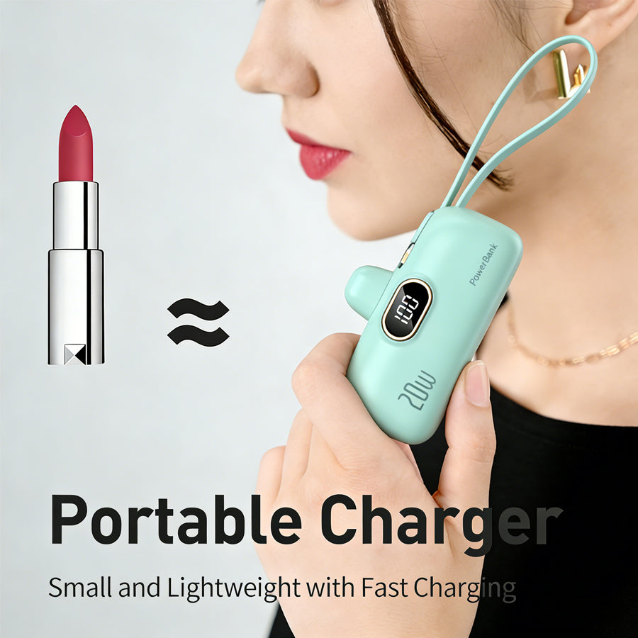 Portable Power Bank (5000mAh) — Supports PD Fast Charging, Compact Direct-Plug Design, with LED Display; Compatible with iOS and Android Phones, Includes Type-C Plug and Charging Cable (1-Pack) — green - view 1 of 8
