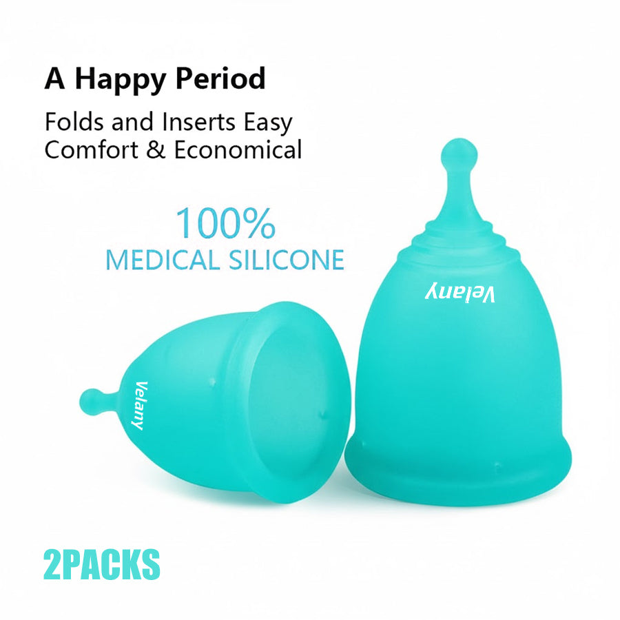 Velany Reusable Menstrual Cups - 2 Pack Soft Medical Silicone Period Cups with S/M Sizes, Wear Up to 12 Hours for Swimming, Yoga & Overnight Use - view 1 of 7