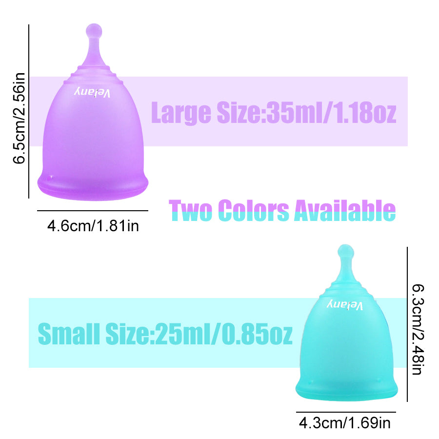 Velany Reusable Menstrual Cups - 2 Pack Soft Medical Silicone Period Cups with S/M Sizes, Wear Up to 12 Hours for Swimming, Yoga & Overnight Use - view 2 of 7