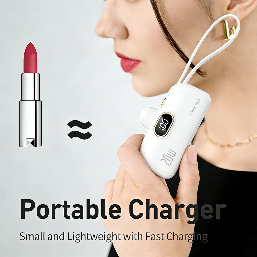 Portable Power Bank (5000mAh) — Supports PD Fast Charging, Compact Direct-Plug Design, with LED Display; Compatible with iOS and Android Phones, Includes Type-C Plug and Charging Cable (1-Pack) — white - view 3 of 8