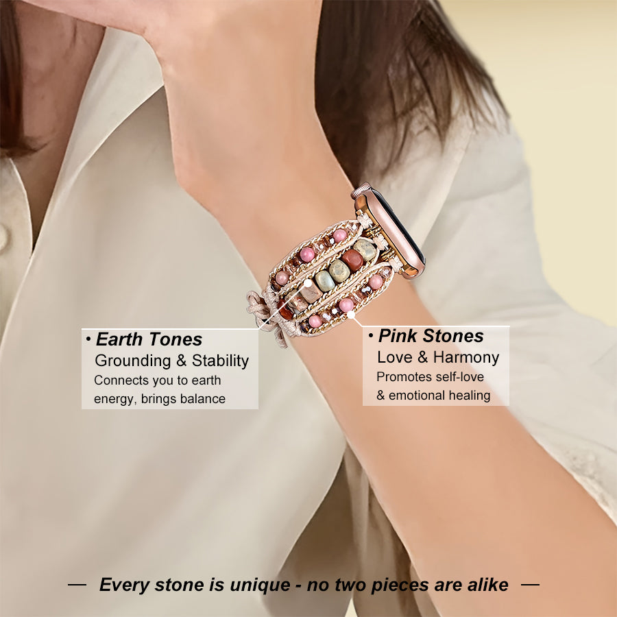 Tiger Eye Beaded Band, 3-Layer Elastic Stretchy Smart Watch Strap with Gold Decor, Compatible with iWatch Series 1-9/SE/Ultra 1-2, Fashion Boho Wristband for Women Men - view 2 of 15