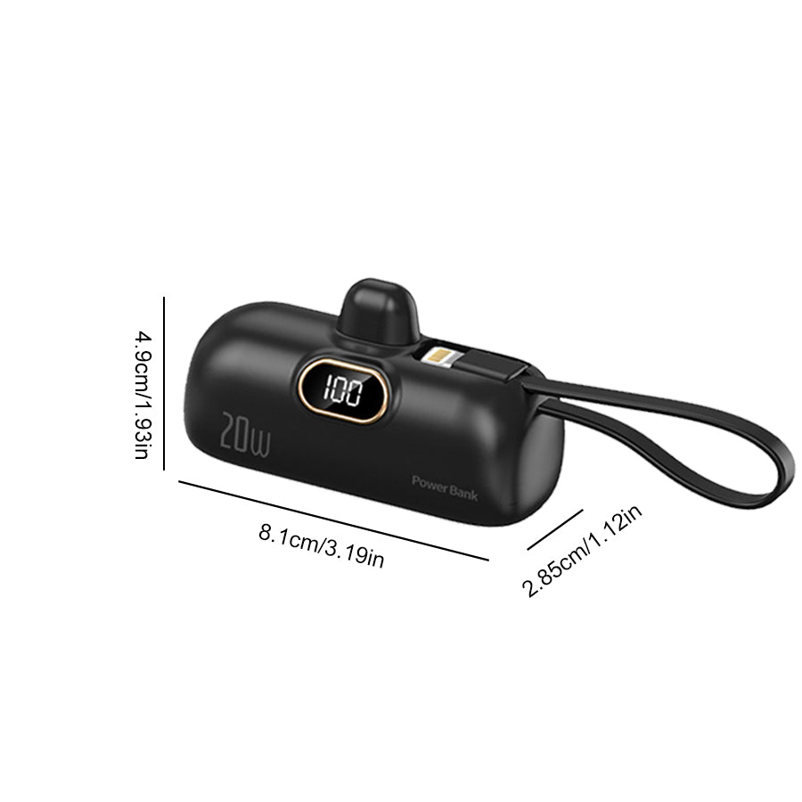 Portable Power Bank (5000mAh) — Supports PD Fast Charging, Compact Direct-Plug Design, with LED Display; Compatible with iOS and Android Phones, Includes Type-C Plug and Charging Cable (1-Pack) — Black - view 8 of 8