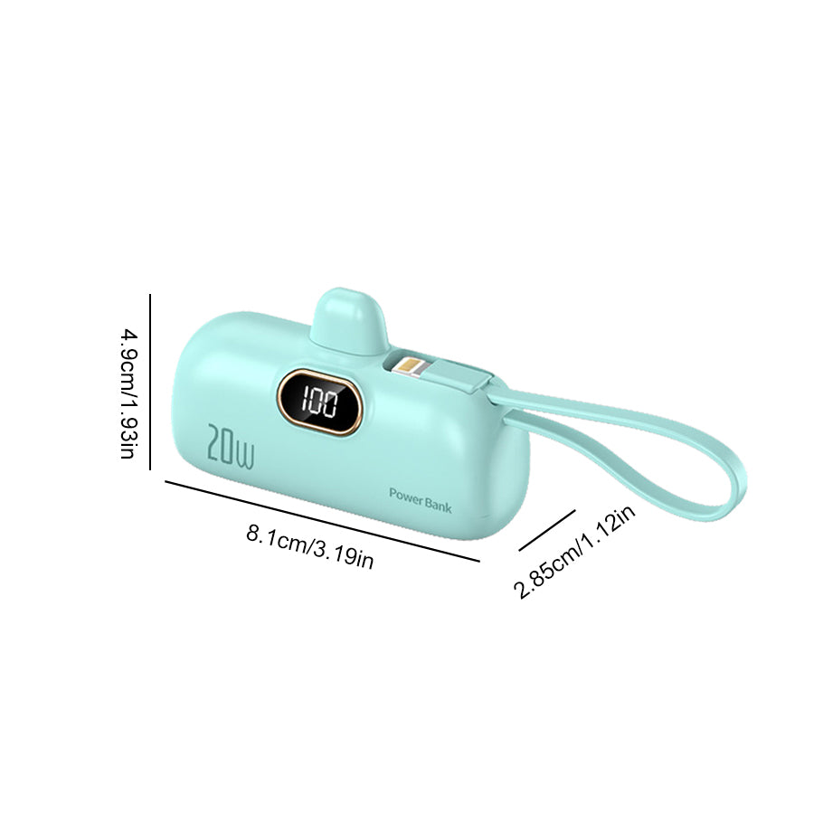 Portable Power Bank (5000mAh) — Supports PD Fast Charging, Compact Direct-Plug Design, with LED Display; Compatible with iOS and Android Phones, Includes Type-C Plug and Charging Cable (1-Pack) — green - view 8 of 8