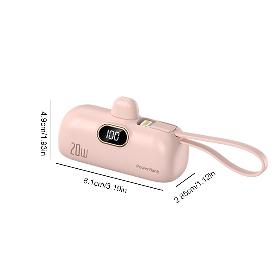 Portable Power Bank (5000mAh) — Supports PD Fast Charging, Compact Direct-Plug Design, with LED Display; Compatible with iOS and Android Phones, Includes Type-C Plug and Charging Cable (1-Pack) — pink - view 8 of 8