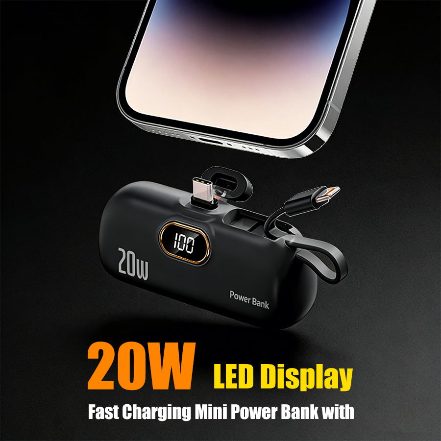 Portable Power Bank (5000mAh) — Supports PD Fast Charging, Compact Direct-Plug Design, with LED Display; Compatible with iOS and Android Phones, Includes Type-C Plug and Charging Cable (1-Pack) — Black - view 4 of 8